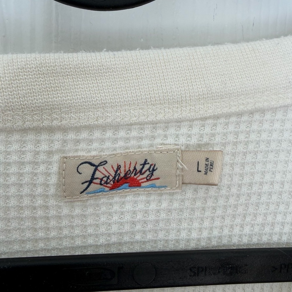 Faherty Women's White Cream Waffle Knit Long Sleeve Tee - Picture 3 of 5